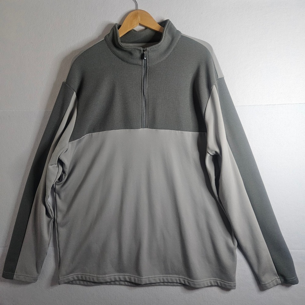 Maelreg Mens 2XL Performance Pullover Quarter Zip Grey Waffle Knit Long Sleeve